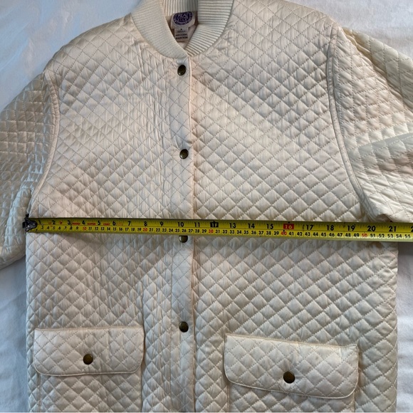 Vintage Saks Fifth Avenue Quilted Silk Bomber Jacket 90s Ivory Cream Women’s M - Picture 9 of 14